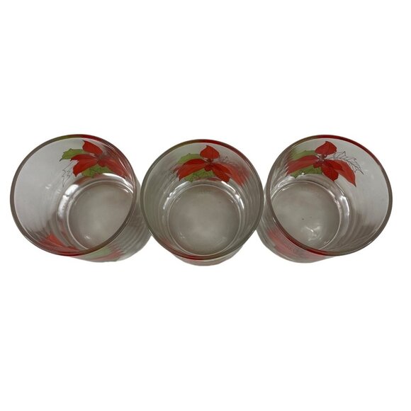 Vintage Christmas 8oz Glassware Old Fashioned Poinsettia by Block Set of 3 - Picture 4 of 11